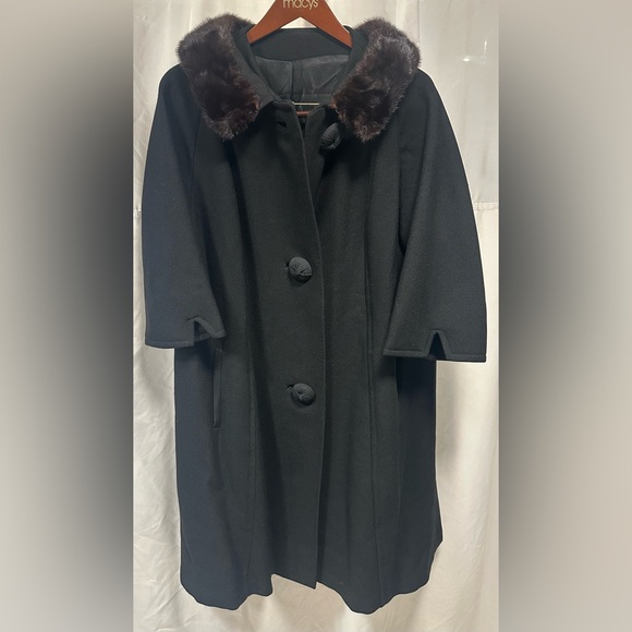 Vintage 60’s Braetan Juniors Black Coat Mink Collar Large EUC Union Made USA - Picture 5 of 12